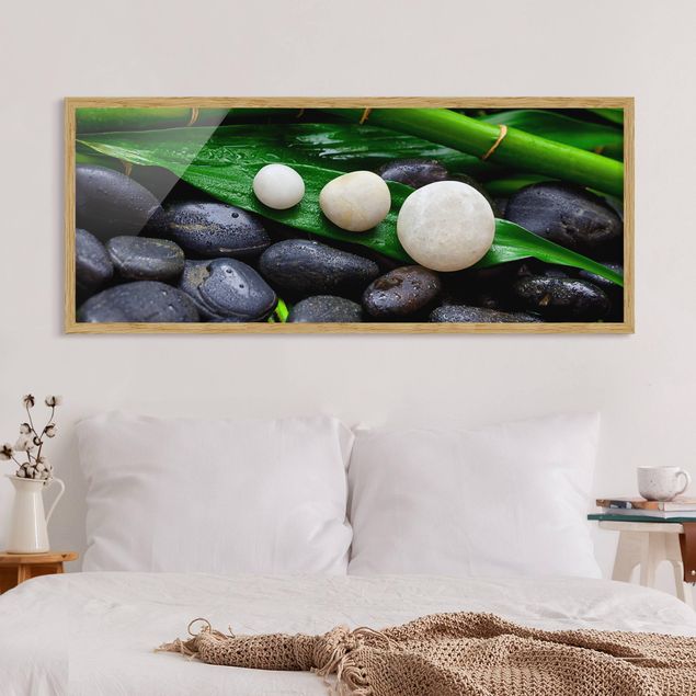 Wandbilder Bambus Grüner Bambus mit Zen Steinen