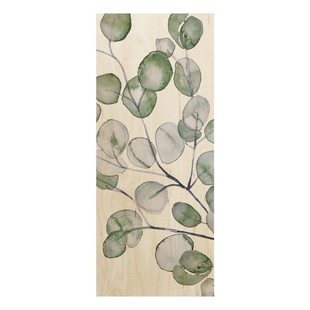 Holzbild Blumen Grünes Aquarell Eukalyptuszweig