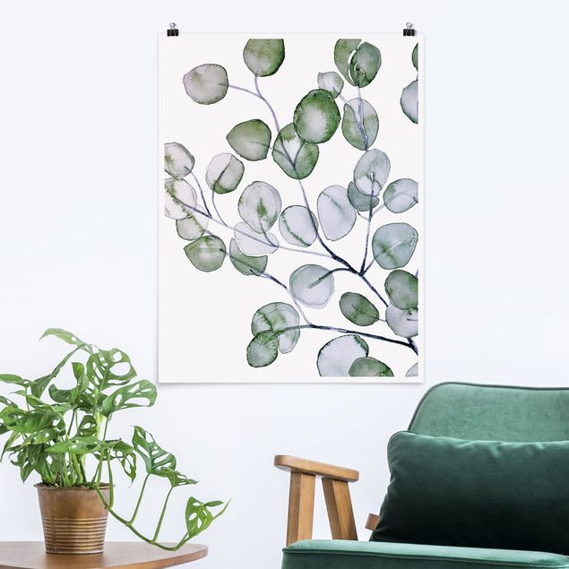 Blumen Poster Grünes Aquarell Eukalyptuszweig