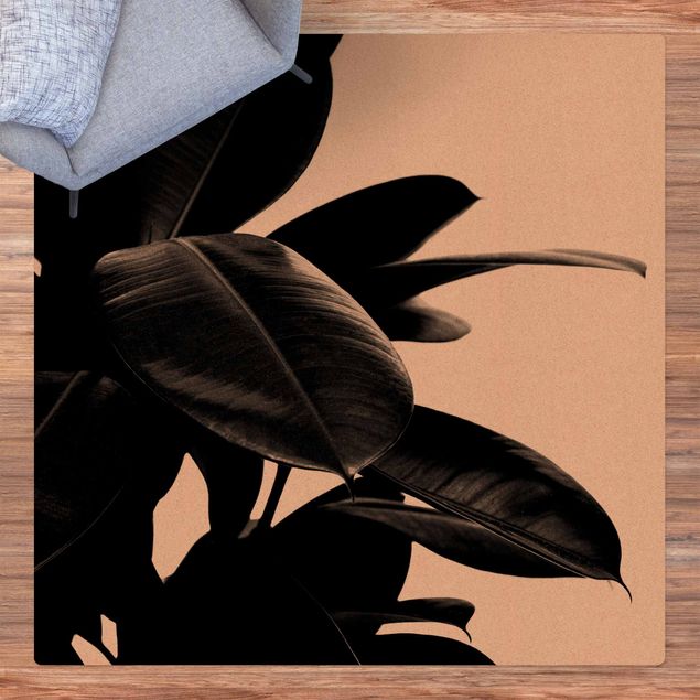 Moderne Teppiche Gummibaum Blätter Schwarz Weiß