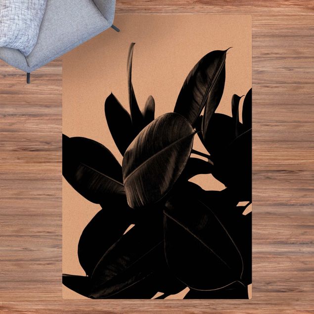 Moderne Teppiche Gummibaum Blätter Schwarz Weiß