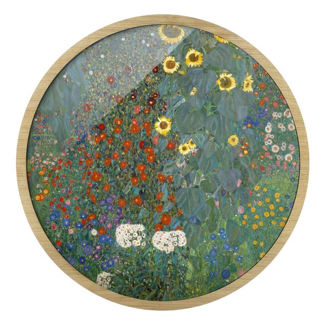 Runde gerahmte Bilder Gustav Klimt - Garten Sonnenblumen