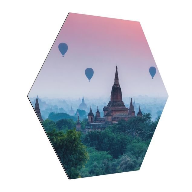 Wandbilder Modern Heißluftballons über Tempelanlage