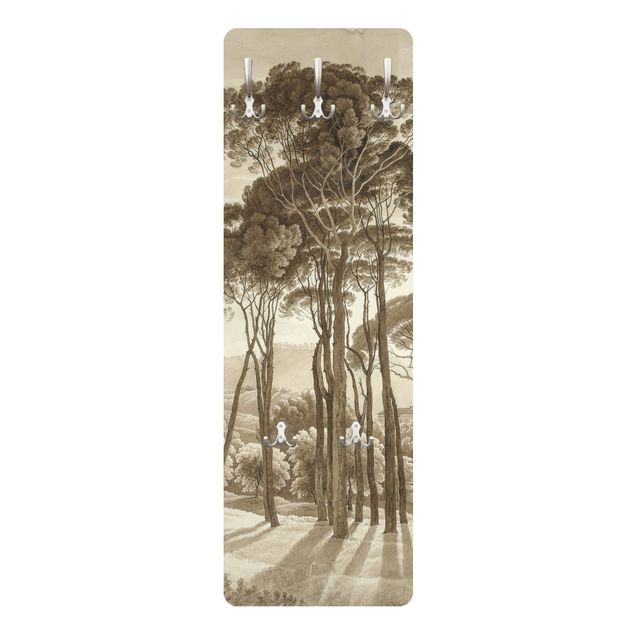 Wandgarderobe mit Motiv Hendrik Voogd Landschaft mit Bäumen in Beige