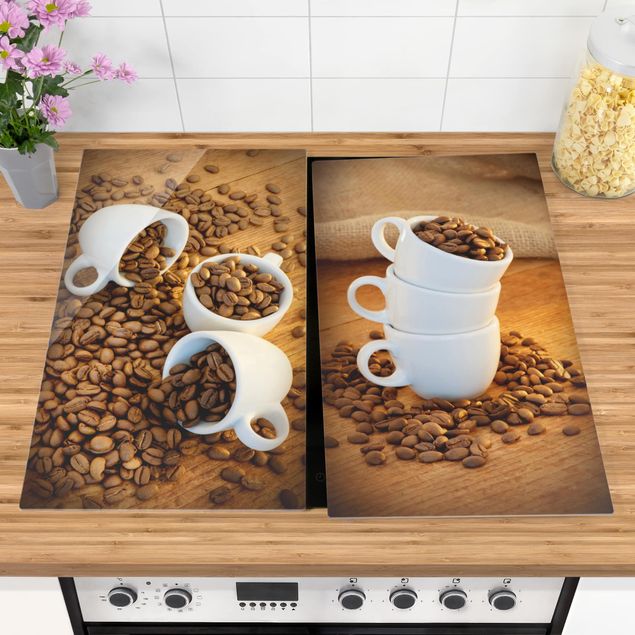Herdabdeckplatten Kaffee 3 Espressotassen mit Kaffeebohnen