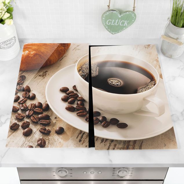Herdabdeckplatten Kaffee Dampfende Kaffeetasse mit Kaffeebohnen