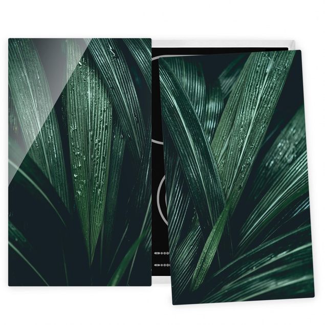 Herdabdeckplatte Glas - Grüne Palmenblätter
