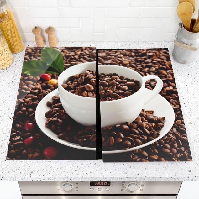 Herdabdeckplatten Kaffee Kaffeetasse mit gerösteten Kaffeebohnen