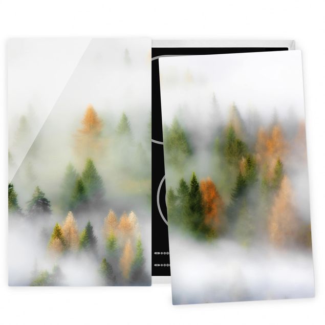 Herdabdeckplatten Glas Nebelwald im Herbst