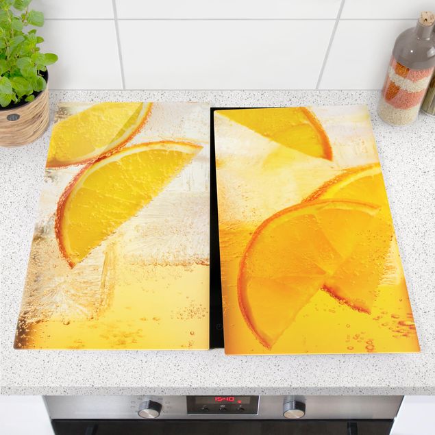 Herdabdeckplatten Blumen Orange auf Eis
