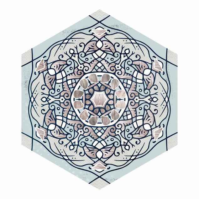 Fototapete kaufen Hexagonales Mandala in Hellblau