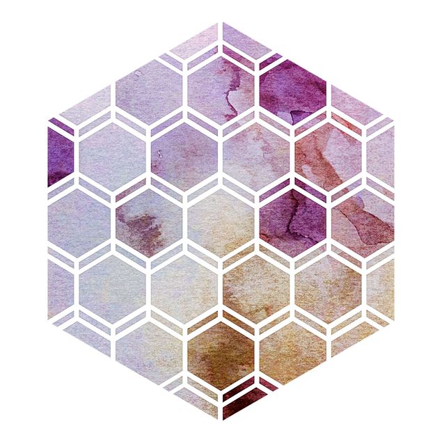 Fototapete beige Hexagonträume Aquarell in Beere