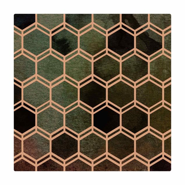 Kork-Teppich - Hexagonträume Aquarell in Grün - Quadrat 1:1