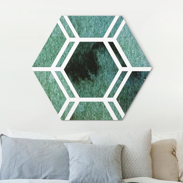 Wanddeko Küche Hexagonträume Aquarell in Grün