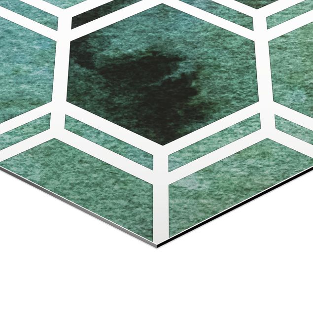 Alu Dibond Druck Hexagonträume Aquarell in Grün