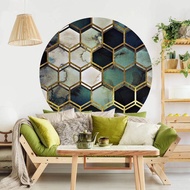 Mustertapeten Hexagonträume Aquarell mit Gold