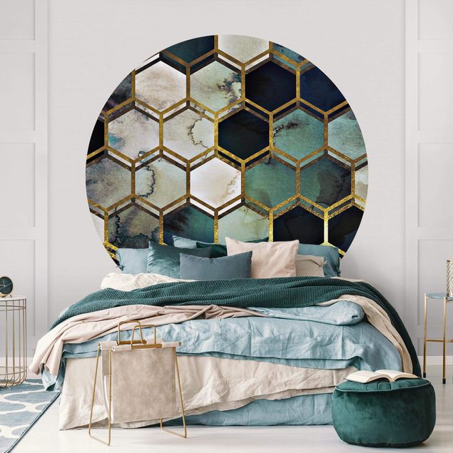 Fototapete modern Hexagonträume Aquarell mit Gold