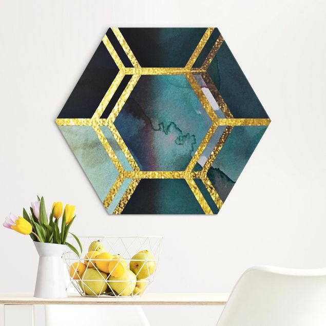 Küchen Deko Hexagonträume Aquarell mit Gold
