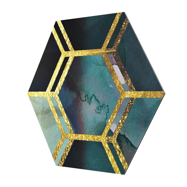 schöne Bilder Hexagonträume Aquarell mit Gold