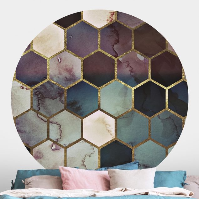 Tapete geometrisch Hexagonträume Aquarell Muster