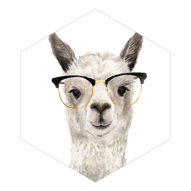Fototapete weiss Hippes Lama mit Brille I