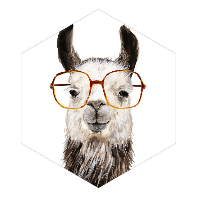 Fototapete weiss Hippes Lama mit Brille IV