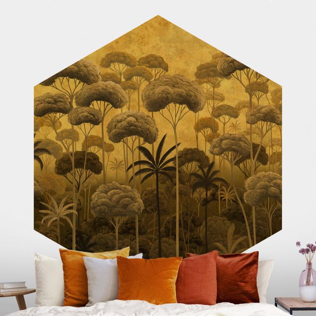 Fototapete Wald Hohe Bäume im Dschungel in goldener Tönung