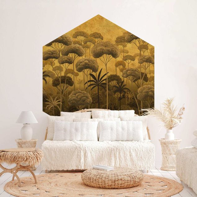 Fototapete gold Hohe Bäume im Dschungel in goldener Tönung
