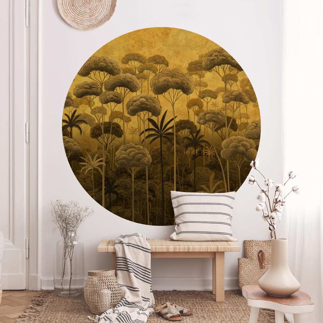 Wandtapete gold Hohe Bäume im Dschungel in goldener Tönung