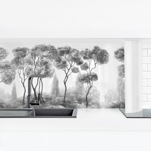 Küchenrückwand - Hohe Bäume schwarz-weiß