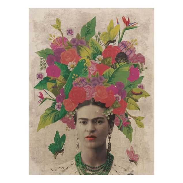 Holzbild Blumen Frida Kahlo - Blumenportrait