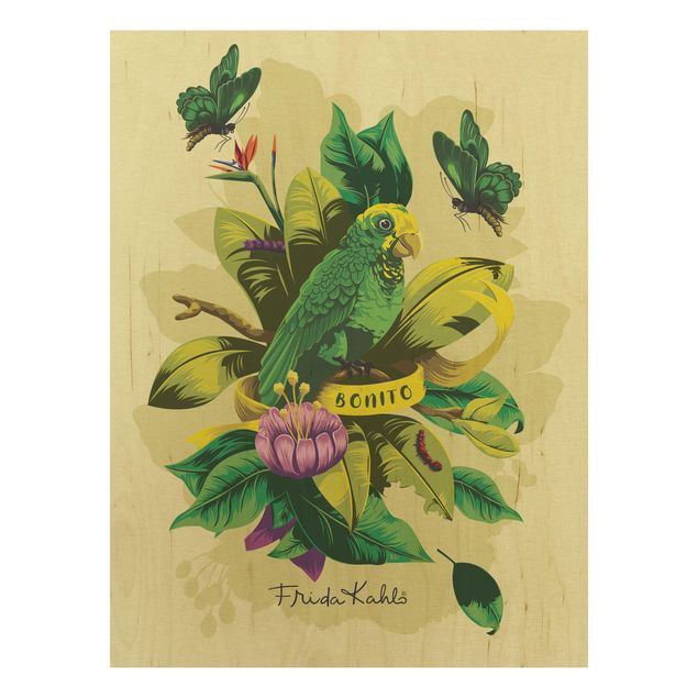 Holzbild Blumen Frida Kahlo - Bonito