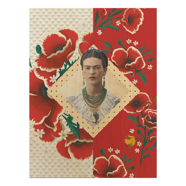 Holzbilder Blumen Frida Kahlo - Mohnblüten