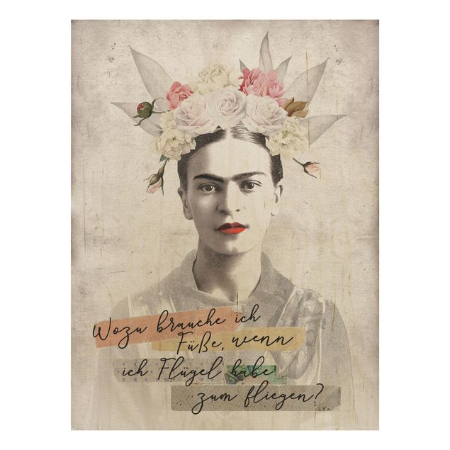 Holzbild Blumen Frida Kahlo - Zitat
