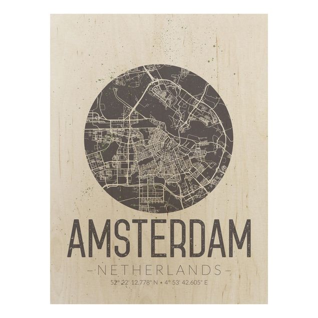 Holzbilder Sprüche Stadtplan Amsterdam - Retro