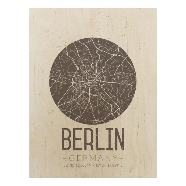 Holzbild mit Spruch Stadtplan Berlin - Retro