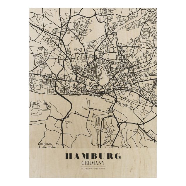 Holzbilder mit Sprüchen Stadtplan Hamburg - Klassik