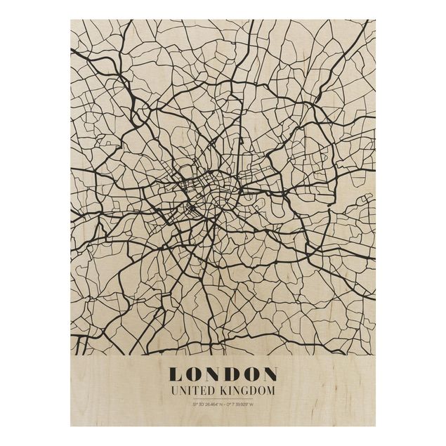 Holzbild mit Spruch Stadtplan London - Klassik