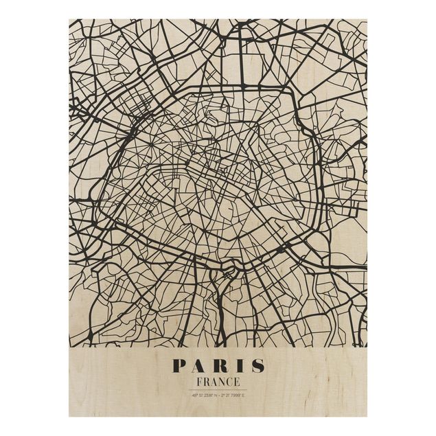 Holzbilder Sprüche Stadtplan Paris - Klassik
