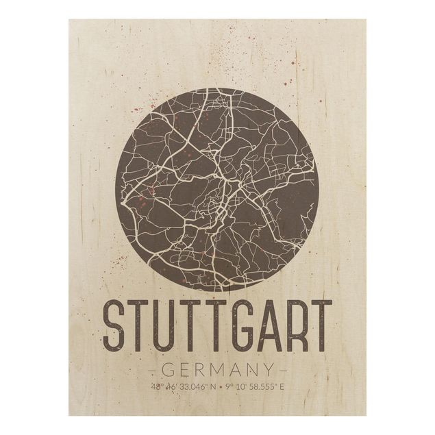 Holzbilder mit Sprüchen Stadtplan Stuttgart - Retro