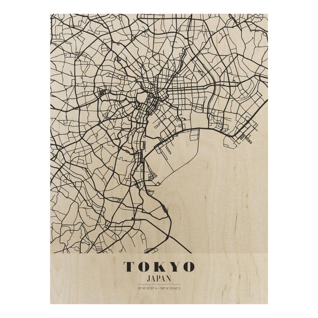 Holzbild mit Spruch Stadtplan Tokyo - Klassik