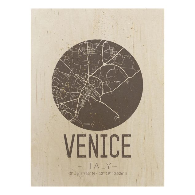Holzbilder mit Sprüchen Stadtplan Venice - Retro