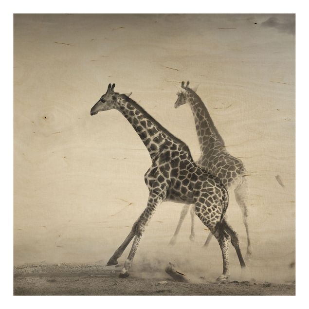 Holzbild Natur Giraffenjagd