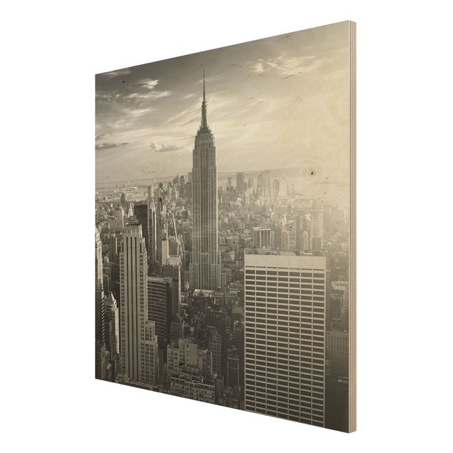 Wandbild Holz Manhattan Skyline