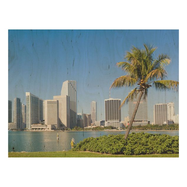 Holzbilder Blumen Miami Beach Skyline