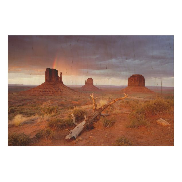 Holzbilder Landschaften Monument Valley bei Sonnenuntergang