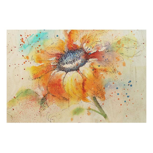 Holzbilder Blumen Painted Sunflower