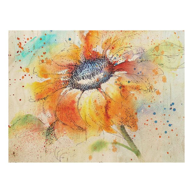 Holzbilder Blumen Painted Sunflower