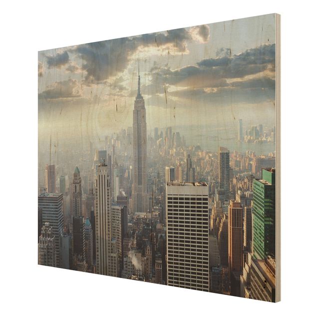 Bilder auf Holz Sonnenaufgang in New York