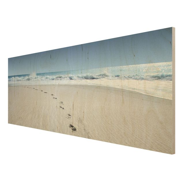 maritime Bilder auf Holz Spuren im Sand